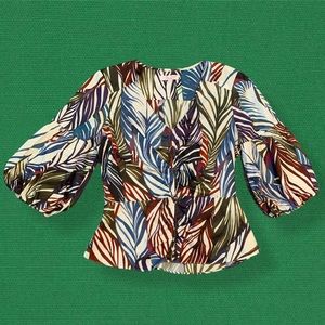 Tropical v neck peplum blouse